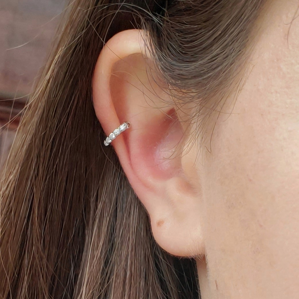 Silver Ear Cuff Diamonds Tiny Petite Sterling